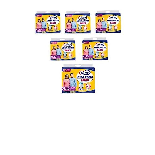 Lifree Unisex Adult Diaper Pant Style - XL Set of 6 Packs(10 pcs Each) for Waist Size 35-49 inches