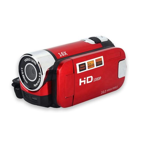 Sugoyi Videocamera Digitale, videocamera DV Full HD 1080P 16X ad Alta Definizione, Rotazione di 270 °(Rosso UE)