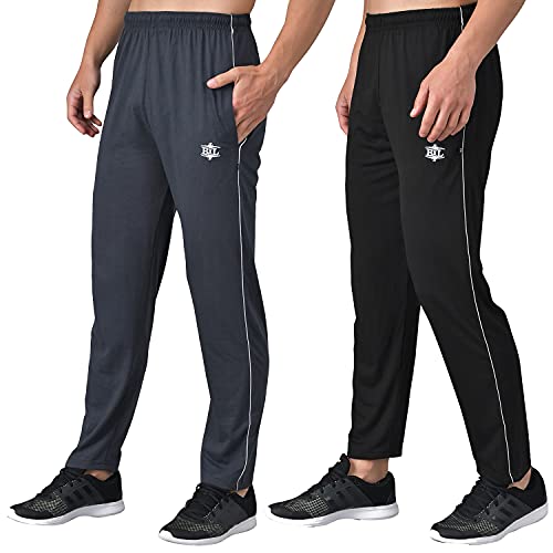 Image of eKools� Plain Trackpants for Men | Plain Trackpants | Basic Trackpants | Two Side Pockets with One Zip Pocket for Phone | 100% Cotton | Men's Trackpants (Pack of 2)