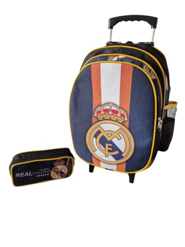 Mochila Escolar Infantil Madrid Futebol Rodinhas Grande + Estojo Menino