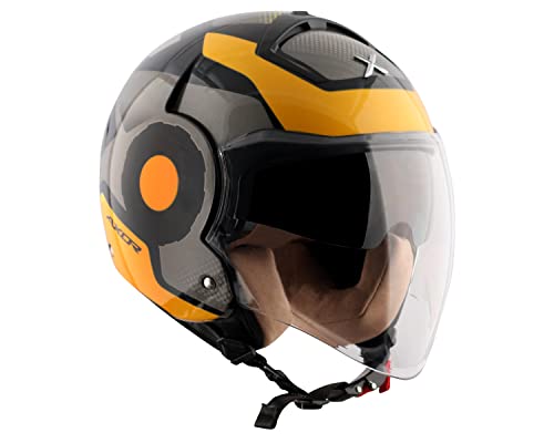 Image of Axor Striker Ultron ISI ECE DOT Certified Lightweight Open Face Dual Visor Helmet for Men and Women with Outer Clear Visor and Inner Smoke Sun Visor Black Yellow(M)