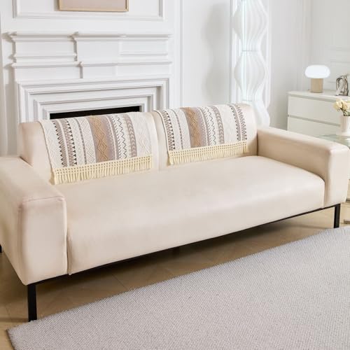 Image of HOMETHREADS Innovative European Premium Style Anti Slip Cotton Sofa Cover Mat with PVC Backing for Non-Slip Comfort (Khaki, 1Pc Backrest | 70x70cm)