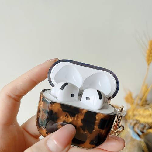 Image of MINSCOSE for Cool Glitter AirPods 4 Case,Amber Tortoise Leopard Shell Pattern Aesthetics Design with Trendy Heart Shaped Keychain,Soft TPU Protective Cover with Cleaner Kit for AirPods 4-Black