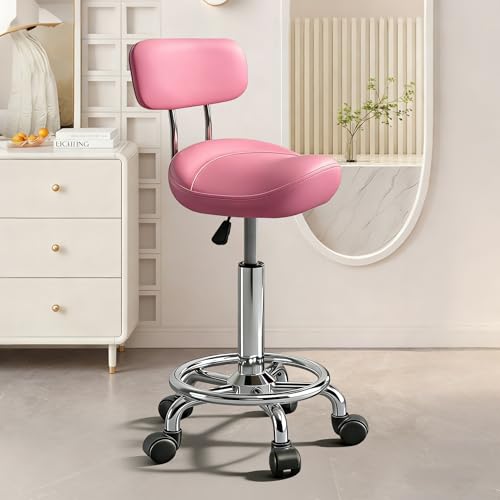 Walktory Saddle Stool with Ring Pedal and Back Adjustable Hydraulic Rolling Chair with Wheels for Medical Massage Salon Spa Kitchen and Drafting Use