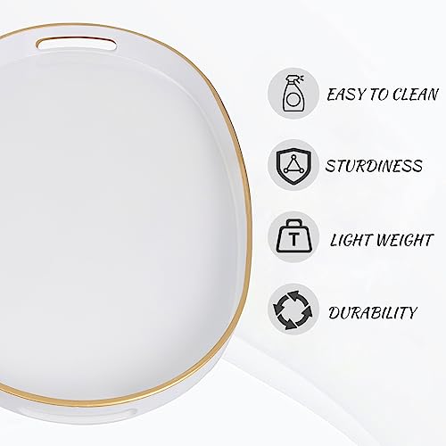 MAONAME White Decorative Tray, Oval Serving Tray with Handles, Plastic Trays for Coffee Table, Ottoman Trays for Living Room, Bathroom, 15.6" X 10.6" X 1.4"