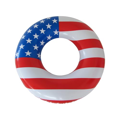 American Flag Inflatable Pool Float, Adults Water Ring Swimming Tube, Pool Floats - USA Flag, 4th of July Party Patriotic Decorations - Large USA Flag 42" Red White Blue Beach Party Floating Water Toy