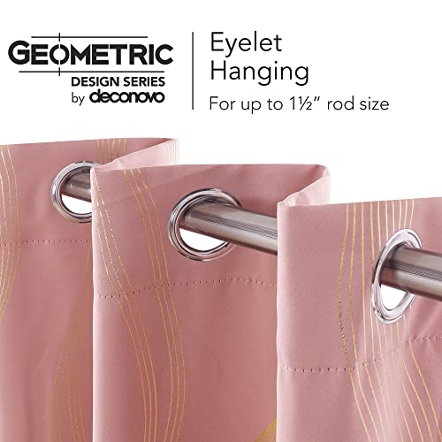 Deconovo Blackout Eyelet Curtains Thermal Insulated Gold Wave Line Foil Printed Curtains for Bedroom 46x72 Inch Coral Pink 2 Panels - Image 5