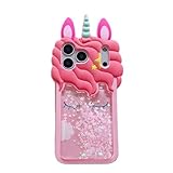 wifantien 3D Unicorn Case,Cartoon Cute Kawaii Character Funny Glitter Bling Quicksand Unicorn Kids Teens Girls Women Shockproof Soft Silicone Case for iPhone 17 Pro Max 6.9 inch 2025