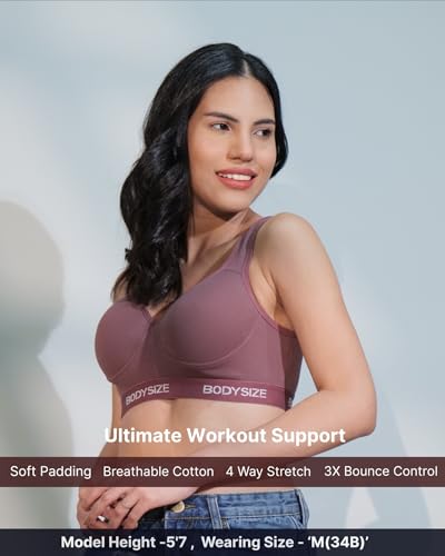 Image of BODYSIZE Women's Everyday Wear Wire Free Padded Sports Bra SF-28 (Heavily Padded, Gym, Yoga Bra) | Everyday Wear, Sweat Absorbent, Soft Cotton Fabric for Ultimate Comfort (B Cup)