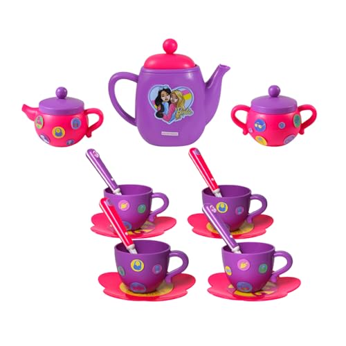 Image of Barbie Tea Party Set by GENIE'S TOY BUS for Kids | Tea Party Set Including Cups, Saucers,Tea Pot,Sugar Bowl, 2 Color Sheet, etc | Kitchen Toy Gift for Toddler Kids Girls 3 Yrs+ | ( Purple Color )
