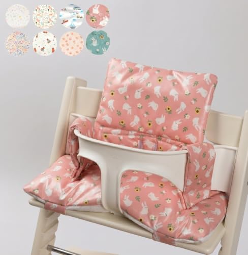 Image of Waterproof & Compatible Stokke Tripp Trapp Cushion Set - Easy to Clean Stokke Tripp Trapp Newborn Set - 100% Cotton Stokke High Chair Cushion Set (Pink Bunny / 49.5 Counts)