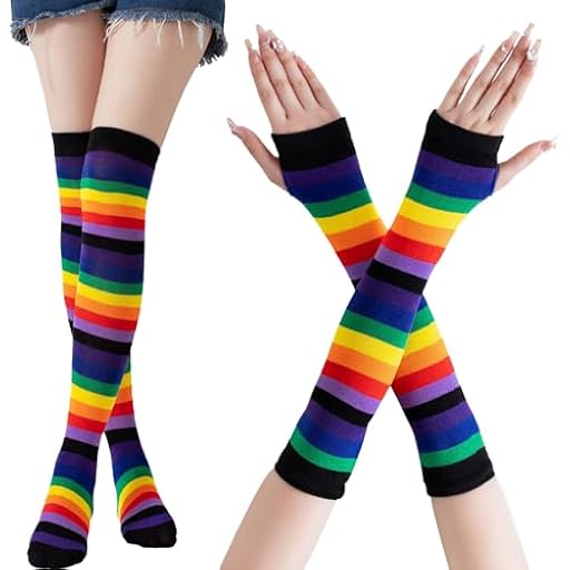 CWENDANER Rainbow High,Overknee Strümpfe Damen Mädchen Socks Lange Socken Voleiballsocken Sportsocken mit Fingerlosen Handhandschuhe Set für Party, Halloween Kostüme, Negro, 12-60 | Ya disponible en tu tienda friki favorita! En mundofriki.es!