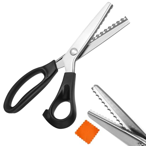 Pinking Shears Scalloped Scissors for Fabric, Professional Stainless Steel Pinking Shears Serrated Scissors, Scalloped Blades Cut Tailor Decorative Tool, Fabrics Leather Paper Craft (7mm, Scalloped)