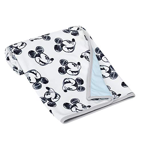 Image of Lambs & Ivy Disney Baby Mickey Mouse Baby Blanket - Blue/White Minky/Jersey