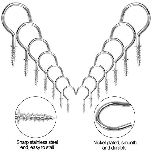 Screw Hooks, 120 Pieces Cup Hooks Nickel Plated Hooks Metal Screw-in Eye Hook...