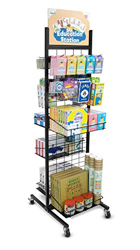 Rolling Retail Display Merchandising Rack Store Fixture, 66" Tall X 28" Footprint, Includes 50 Peg Hooks And 4 Shelves By Brybelly #TOP6