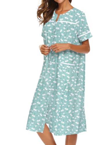 Ekouaer House Dress for Women with Pockets Button Down Duster Housecoat Short Sleeve Mumu Nightgown S-XXXL3
