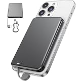 NZKEEYZI for MagSafe Portable Charger, 0.3" Ultra Slim 5000mAh Magnetic Power Bank, 25W PD Fast Charging Battery Pack with Built-in Cable, Travel Battery Bank for for iPhone 17/16/15/14/13/12, Black