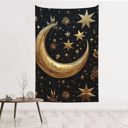 Tapisserie murale en velours de pêche doux motifs étoiles dorées