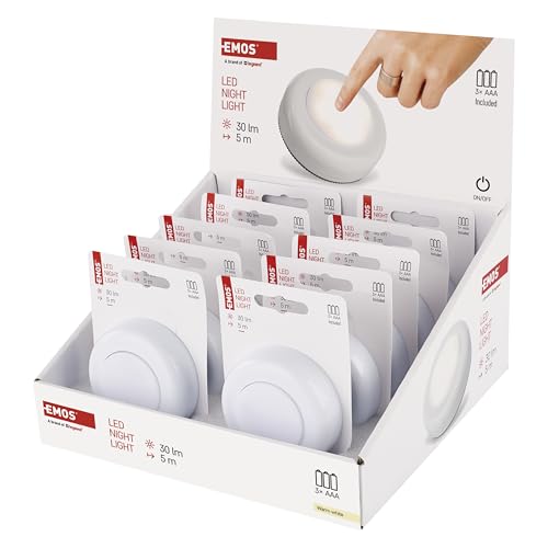 EMOS - Luz nocturna LED 10 unidades con almohadillas adhesivas - 10 luces de orientación alimentadas por pilas (incluye 3 pilas AAA) - Lámpara de impresión para niños y personas mayores para pegar