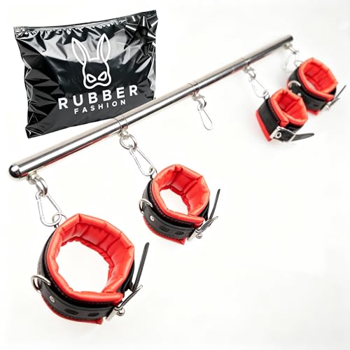 Rubberfashion Spreizstange 64 cm verstellbar mit Handfesseln und Fußfesseln BDSM Set - Fesseln & Bondage - Bondage Fessel Set für Paare Frauen und Männer