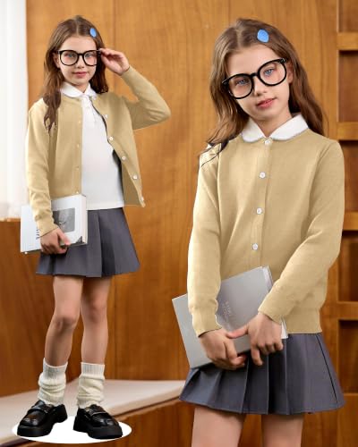 Image of Girls Cardigan Sweater School Uniforms Toddler Long Sleeve Button Knit Solid Sweaters Tops