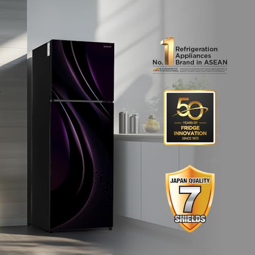 Image of SHARP 265 L 2 Star 7 in 1 Convertible mode Frost Free Double Door Refrigerator |Japan 7 Shield Protection|Hi-Tech Inverter ||ISI Certified Mirror Glass Finish Door|(Galaxy Strom, SJ-FF305V2-GKG)