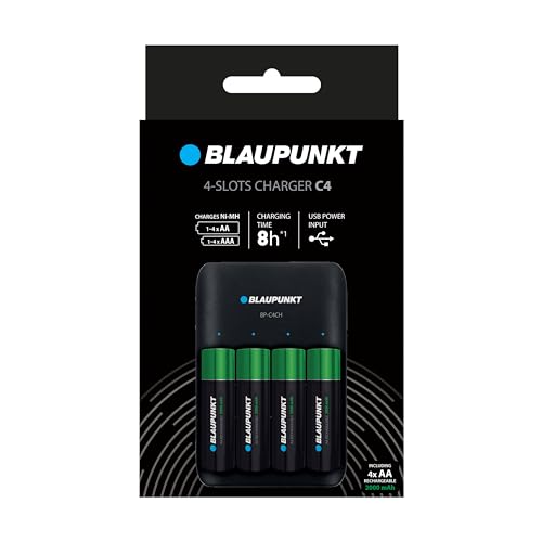 Blaupunkt Standard Cargador USB para 1-4 Pilas Recargables AA/AAA...