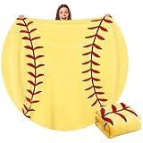 Hahafelt 60' Round Sports Throw Blanket for Teens Adults Soft Flannel Baseball Softball Tennis Soccer Baseketball Volleyball Novelty Blanket for Sports Fan Birthday Senior Night Gift(Softball)