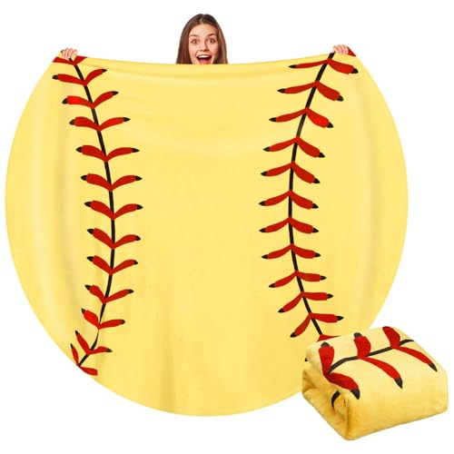 Hahafelt 60" Round Sports Throw Blanket for Teens Adults Soft Flannel Baseball Softball Tennis Soccer Baseketball Volleyball Novelty Blanket for Sports Fan Birthday Senior Night Gift(Softball)