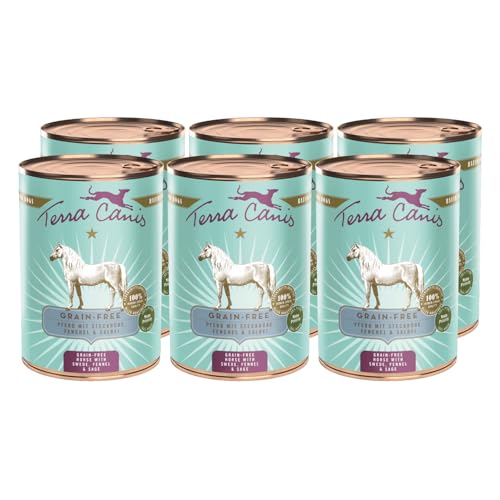 Terra Canis-Hundefutter nass getreidefrei 6x400 g, mit Pferd, Steckrübe, Fenchel & Salbei - Premium-Nassfutter für ausgewachsene Hunde mit Rohstoffen in 100% Lebensmittelqualität