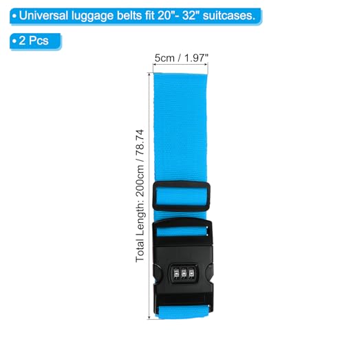Image of PATIKIL Luggage Straps, 2 Pack Suitcase Straps Adjustable Luggage Belts Strap with Combination Lock for Luggage Suitcases Travel, Light Blue