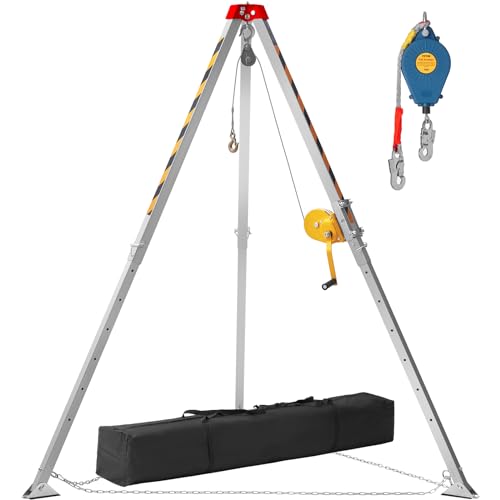 Image of VEVOR Confined Space Tripod Kit, 1200 lbs Winch, Confined Space Tripod 7' Legs Bracket and 98' Cable, Confined Space Rescue Tripod 32.8' Fall Protection, Storage Bag for Traditional Confined Spaces