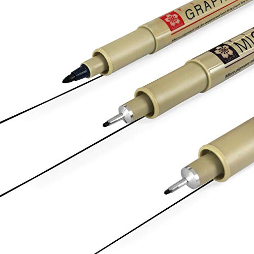 Image of Sakura Pigma Micron - Pigment Fineliner Pens - 0.3 /0.5mm /Graphic - Black Ink - Blister Pack of 3 | 0.3mm, 0.5mm, Graphic, Blister Pack
