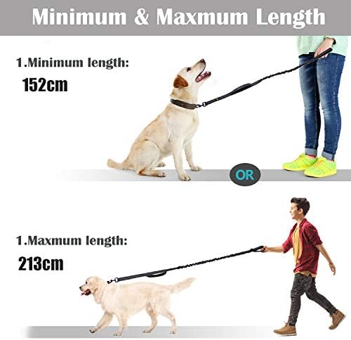 Dog Leash Bungee Double Handle,Shock Absorbing Reflective Elastic Bungee Lead Soft Double Padded 2 Handles for Traffic Safety Control Training, Perfect for Medium to Large Dogs,Black