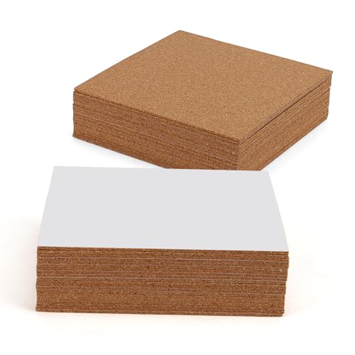 SHEUTSAN 40 Pcs 6 x 6 Inch Self Adhesive Squares Cork Sheets, 1/12 Inch Square Cork Coaster Backing, Sticky Back Cork Board for DIY Crafts, Tiles