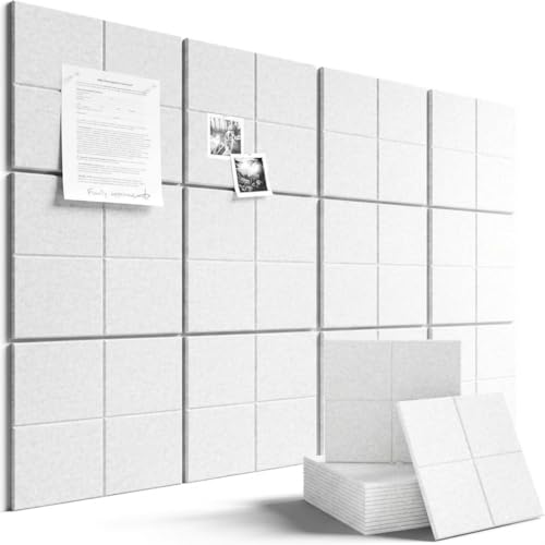 Large Felt Bulletin Board 48" x 36", 12 Pack Wall Tiles with 35 Push Pins & 60 Removable Adhesive Tabs, Modular Pin Board Alternative for Home Office(Light Gray, 2x2-Grid 12-Pack)