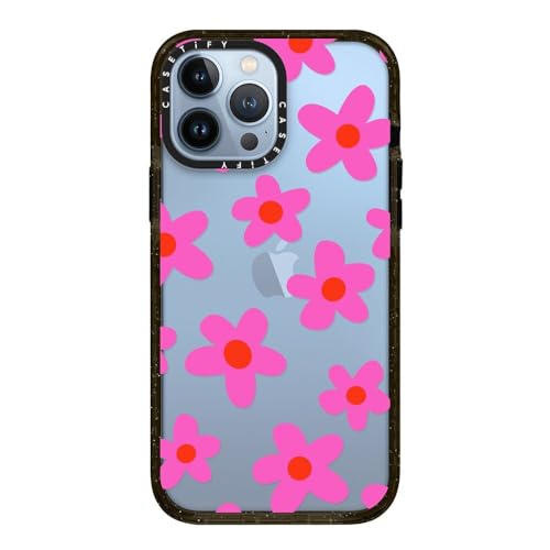 Coque iPhone 13 Pro Max CASETiFY fleurs rétro rose et noir transparent