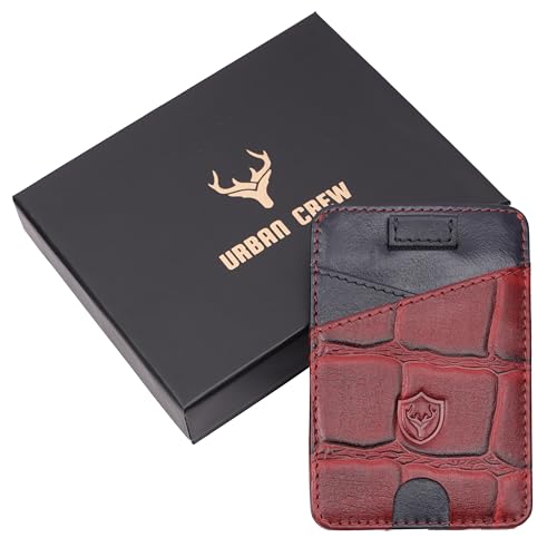 URBAN CREW Croc Texture Leather Card Holder Wallet for Men – Slim RFID Blocking Minimalist Wallet, Front Pocket Money Clip for Credit Cards & Cash (Red)2