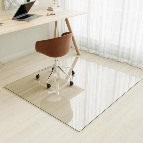 Image of [Tempered Glass] 42 inch x 46 inch Glass Office Chair Mat for Carpet