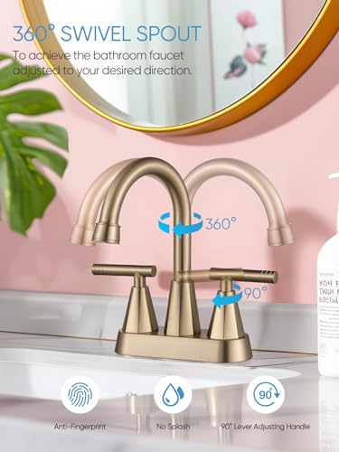 Robinet d'évier de salle de bain double commande 4 pouces doré avec flexibles