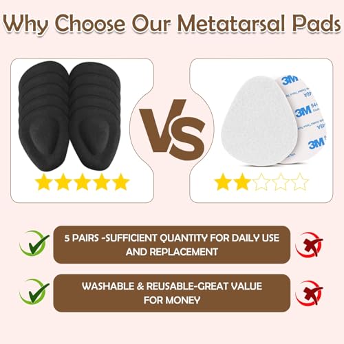 Image of Shynek 10 Pack Metatarsal Pads for Foot Ball of Foot Cushions for Heel, Soft Gel Foot Pads Self Adhesive Forefoot Pad Insoles, Reusable Foot Pads Pain Lessen Morton Neuroma for Women and Men (Black)