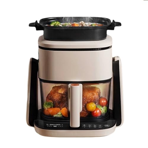 Freidora De Aire De Vidrio con Doble Función (freidora De Aire 4l Y Sartén De Parrilla 1l), 1100 W Air Fryer Ajuste De Freidores (50°C-220°C), Temporizador, Tazón Transparente