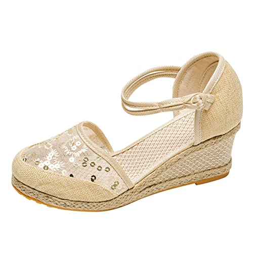 Sandales femme compensées pieds larges été en toile respirante