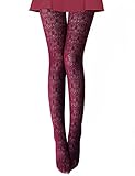 VERO MONTE 1 Pair Patterned Lace Tights For Women (Wine) Hollow Out Stockings