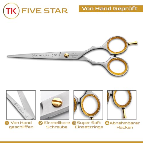 TK FIVE STAR Tornado Premium 6' extra Scharfe Friseurschere Haarschere Haarschneideschere für Damen Herren Friseure und Salons für feine und kräftige Haare Rostfrei