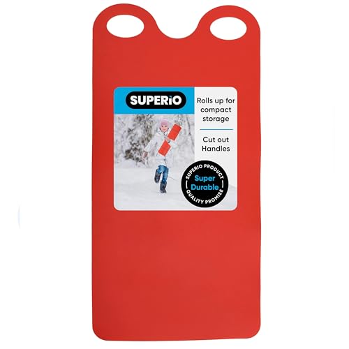 Superio Snow Slider Mat Flexible Snow Sled Flying Carpet Roll up Sleds for Kids and Adults 54 Lightweight Portable Plastic Snowboard Sled (Red)