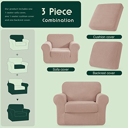 CHUN YI 3 Pieces Stretch Sofa Cover 1 Seater with One Separate Cushions and Backrests Stylish Jacquard Spandex Fabric Sofa Slipcover for Living Room Furniture Protector(1 Seater,Camel - Image 4