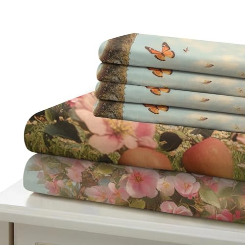 Housse de couette microfibre lavable machine 260x220cm imprimé jardin 3D léger