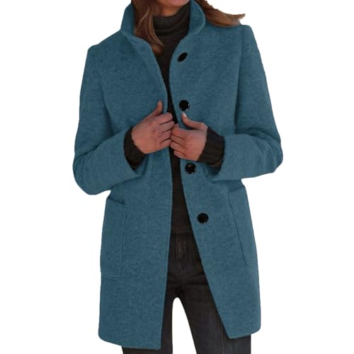 Wollmantel Damen Winter Mantel Lang Wintermantel Elegante Damenmantel Casual Tweed Übergangsjacke Einfarbig Freizeitjacke Stehkragen Jacke Mit Knöpfen Winterjacke Frauen Mit...